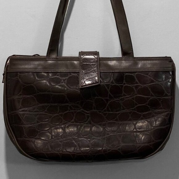BROWN Croc Shoulder Bag - Picture 1 of 11